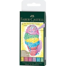 Faber-Castell Pitt Çizim Kalemi Fırça Uçlu 6'lı Pastel Renk Seti, Suya Dayanıklı Mürekkep