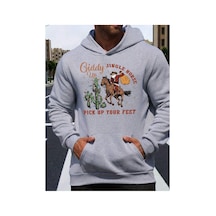 Medinenur Noel Baskılı Kapüşonlu Sweatshirt Gri