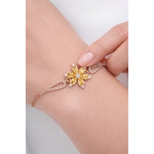 Çekirdekjewelry 925 Ayar Gümüş Sarı Taşlı Lotus Bileklik Pembe
