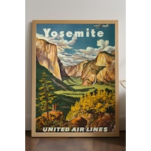 Yosemite Doğal Ahşap Çerçeveli Poster, Dekoratif Seyahat Duvar Tablosu