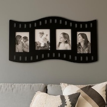 Duvar Fotoğraf Çerçevesi Film Rulo Desenli Fotoğraf Çerçeve Ahşap 4 Fotoğraf Kapasiteli Pano Siyah