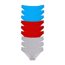 9 Adet Set Likralı Kadın Slip Külot Kırmızı Gri Mavi
