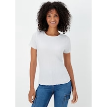 2499 Beyaz Dokulu Kadın T-shirt -90 Beyaz