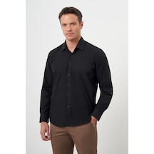 Morven Erkek Siyah Basic Düz Desen Sert Yaka Regular Fit Gömlek 24mc004110001 Siyah