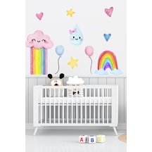 Suluboya Görünümlü Gökkuşağı Çocuk Odası Duvar Sticker 80x60 Cm