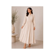 Hira Life Fashion Kadın Çilek Kumaş Ve Önü Düğmeli Eteği Fırfırlı Hakim Yaka Elbise Taş Taş