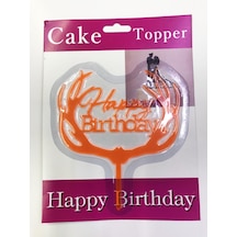 Happy Birthday Yazılı Turuncu Dallı Pasta Kek Çubuğu 6 Yaş