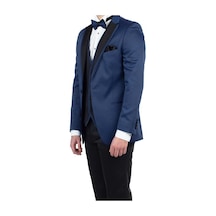 İmza Lacivert Saten Mono Yaka Astarlı Yelekli 6 Drop Slim Fit Dar Kesim Smokin Damatlık 1001190152-Lacivert