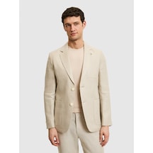 Cacharel Ekru Slim Fit İpek Keten Karışımlı Ceket Bej