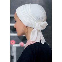 Krem Pratik Hazır Geçmeli Tesettür Bone Sandy Kumaş Pileli Nervür Krem