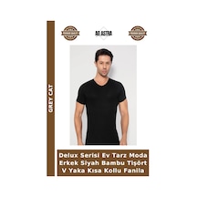 Grey Cat Delux Serisi Ev Tarz Moda Erkek Siyah Bambu Tişört V Yaka Kısa Kollu Fanila