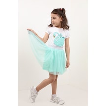 Toontoy Kids Toontoy Kız Çocuk Etekli Takım Kuğu Nakışlı Beyaz