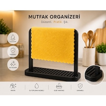 Mutfak Organizeri Su Toplama Hazneli Tezgah Üstü Bez Ve Sünger Düzenleyici Minimal Tasarım 19 X 17 Cm siyah