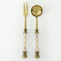 Kristal 2 Parça Et Çatalı Ve Sos Kepçesi Seti Antik Titanyum