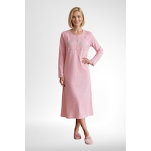 Mecit Pijama Mecit 6373 Pembe Kadın %100 Pamuk Uzun Kollu Gecelik