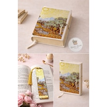 Kitap Kılıfı Ve Metal Kitap Ayracı Seti Van Gogh Zeytin Ağaçları