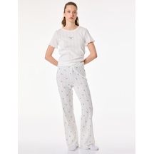 Koton Pamuklu Desenli Kısa Kollu Dokulu Pijama Takımı Beyaz 6slk40080mk