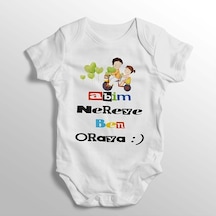 İmaj Tuğbababy Abim Nereye Ben Oraya Yazılı Baskılı Bebek Zıbını Beyaz