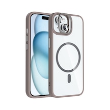 Zore iPhone Uyumlu 15 Kılıf Standlı Ve Kamera Lens Hediyeli M-safe Şarj Özellikli Ogaa Etro Kapak - Gri
