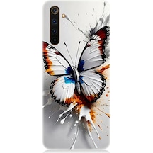 Realme 6 Pro Uyumlu Beyaz Kelebek Desenli Silikon Kılıf