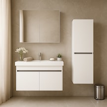 Arista 80 Cm Beyaz Mdf, Seramik Lavabolu, Alt - Üst Ve Boy Dolap Beyaz
