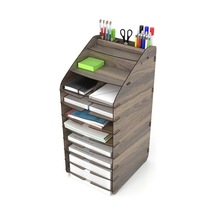 10 Katlı Ofis Masaüstü Organizer, Ceviz Desenli 165-Koyu Yeşil