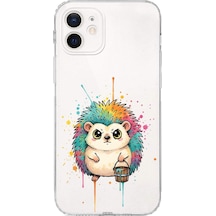Apple Uyumlu iPhone 12 Mini İle  Splash Kirpi Tasarımlı Kamera Korumalı Şeffaf Silikon Kılıf 051f