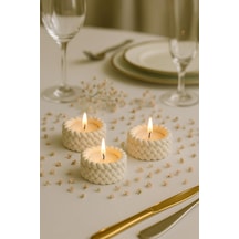Tr Örgü Desenli 3'lü El Yapımı Mumluk Seti Tealight Uyumlu Modern & Doğal Dekoratif Aksesuar + Tealight Mum He Diğer