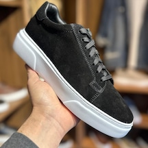 Alza %100 Hakiki Deri Erkek Sneaker Günlük Rahat Ve Şık Ayakkabı - Siyah / Beyaz Süet SİYAH-BEYAZ