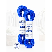 Beylini 2 Adet 10 Mt Polyester Çamaşır İpi Pvc Kaplama Sarkma Yapmaz Balkon Çamaşır Askılığı Çok Amaçlı Kurutma Mavi