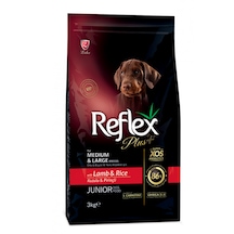 Reflex Plus Junior Kuzu Etli ve Pirinçli Orta ve Büyük Irk Yavru Köpek Maması 3 KG