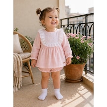 Babyhola Kız Bebek Çocuk Yazlık Elbise Müslin Önlüklü Şortlu Takım 22410 Somon