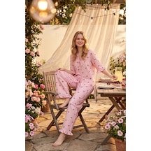 Elitol Bürümcük Örme Bağlamalı Kadın Sabahlık Pijama Takımı Desenli-13