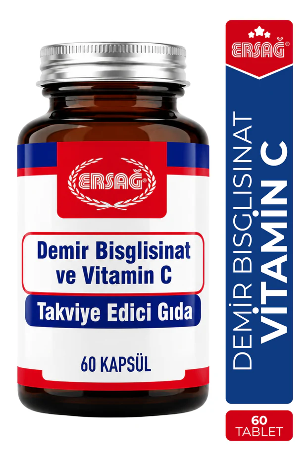 Ersağ Demir Bisglisinat Ve Vitamin C Takviye Edici Gıda 60 Kapsül Vitamin