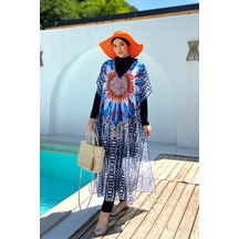Remsa Tesettür Mayo Üzerine Desenli Tek Kaftan Pareo 430-307 Arjantin Ekru