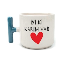 İyi Ki Karım Var Baskılı Mavi Kulplu T Sevgililer Günü Kupası