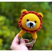 Amigurumi Aslan Çıngırak Bebek Oyuncağı Sarı