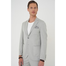 Efor Comfort Fit Mono Yaka Çift Yırtmaç Torba Cep Kendinden Desenli Casual Gri Ceket C 706 Gri