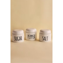 Francesco 3'lü Porselen Ergonomik Baharatlık Seti Yuvarlak Formlu Beyaz Takım Beyaz Beyaz