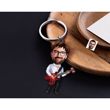 Bk Gift Kişiye Özel Gitarist Karikatürlü Ahşap Anahtarlık-2 Sevgiliye Hediye, Arkadaşa Hediye, Doğum Günü Hediyesi