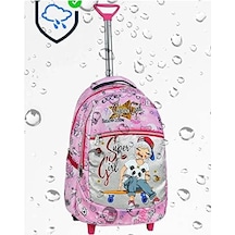 Çekçekli İlkokul Ortaokul Kız Çocuk Okul Çantası Sırt Çantası Beslenme Çantalı 2li Set Süper Pembe Çanta Pembe Gri Açık Mavi