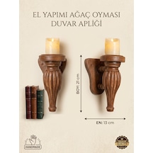 Ahşap Oymalı Dekoratif Duvar Apliği & Mumluk 21x13 Cm - El Yapımı Otantik Duvar Şamdanı Eskitme