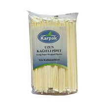 Kağıtlı Sargılı Beyaz Tek Kullanımlık Düz Pipet Kamış 23 Cm. - 200 Adetlik 1 Paket Sarı