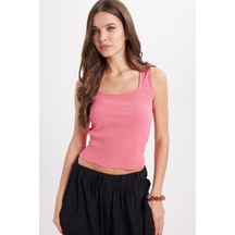 Tudors Kadın Slim Fit Dar Kesim Askılı Kare Yaka Pamuklu Pembe Crop Atlet-50969