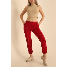 Vioshine Kadın Beli Lastikli Düğme Detaylı Pantolon-kırmızı