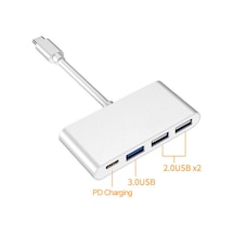 Type-C To 2xUsb 2.0 + Usb 3.0 Hub Çoklayıcı + Usb-C Metal Gövde