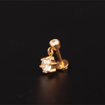 316 L Cerrahi Çelik Sallantılı Tek Taş Kıkırdak Helix Dudak Tragus Piercingi Altın