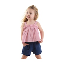 Denokids Kız Bebek Çocuk Pembe Müslin Bluz Şort Takım Pembe