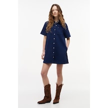 Tommy Hilfiger Tjw Kadın Fitilli A Kesim Denim Medium Elbise-16388 Lacivert