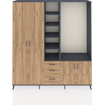 Hyperion Dolap 13 Raflı 3 Çekmeceli 4 Kapaklı 220x44x243 Antrasit-çam/çam Çok Renkli
